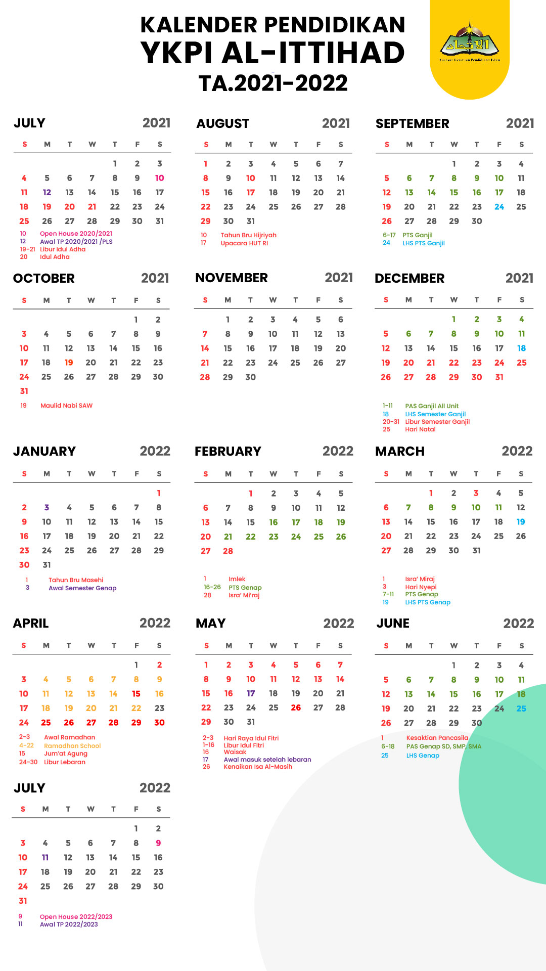 kalender pendidikan YKPI Al-Ittihad TA.2021-2022